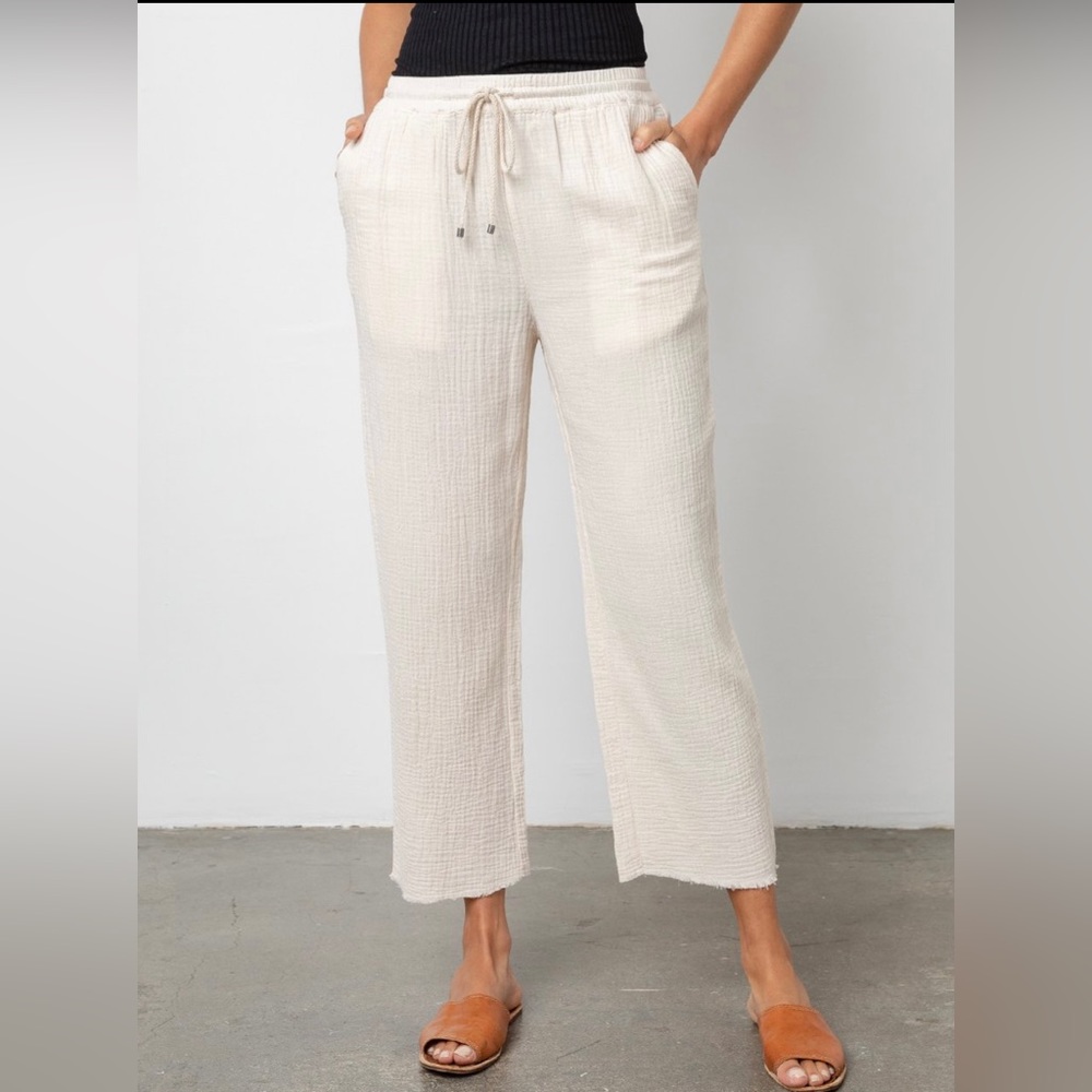 Rails Agnes Pants Oat Beige Cotton Drawstring Summer Resort Relaxed NWOT Sz L 🤍